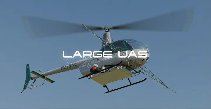 Robinson Unmanned large UAS category — SPRAYHAWK unmanned helicopter with spray boom system